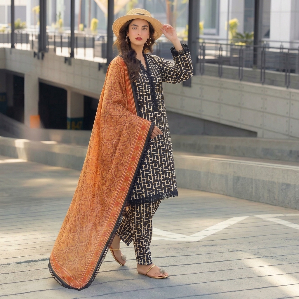 Premium Printed Lawn 3PC Un-stiched Suit