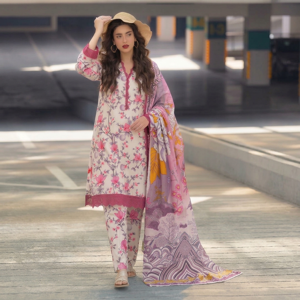 Premium Printed Lawn 3PC Un-stiched Suit
