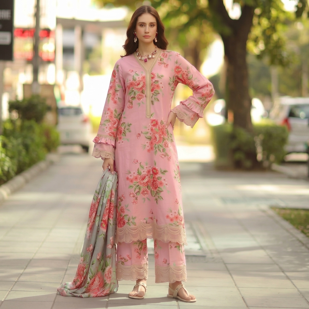 Premium Printed Lawn 3PC Un-stiched Suit