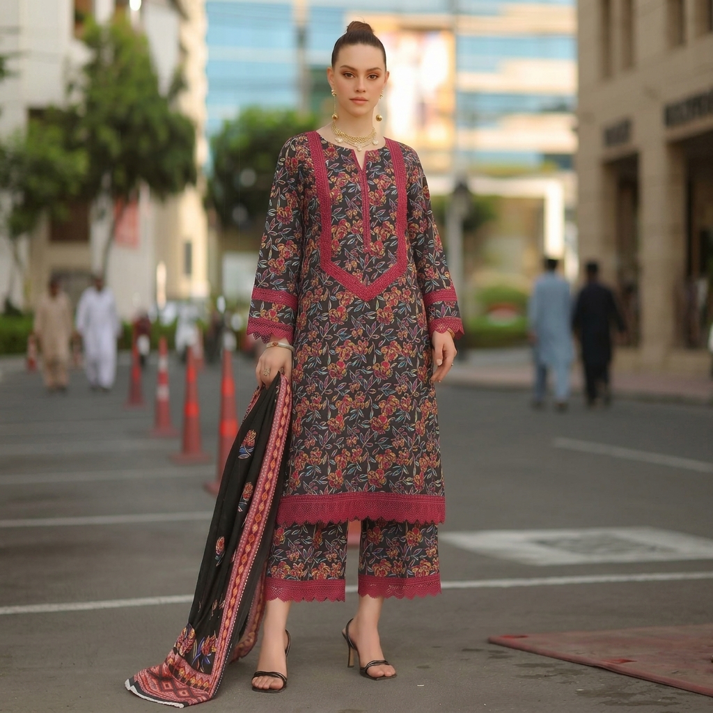 Premium Printed Lawn 3PC Un-stiched Suit